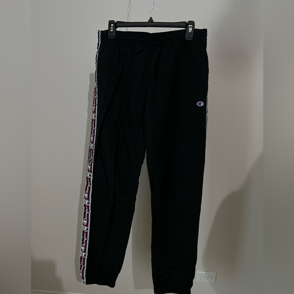 champion black nylon track sweatpants size large